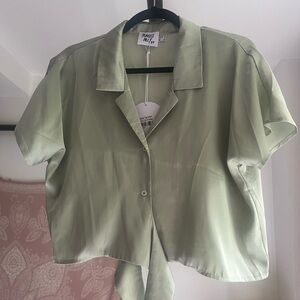 Princess Polly Green Short Sleeve Crop Button Down